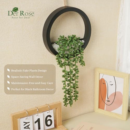 Der Rose 2 Pack 16" Artificial Hanging Plants in Black Pots for Wall Decor | Hanging succulents plants，faux string of pearls plants,great for bathroom bedroom living room boho wall decor，fresh all year