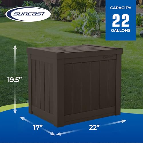 Suncast 22 Gal, Small Outdoor Storage Deck Box, Resin, Flat Lid, Java