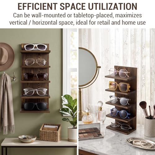 MyGift 5 Tier Sunglasses Organizer Stand Wall Mounted Eyewear Holder | Five Level Display, Space Saving Design, Retail Ready Showcase, Easy Access Storage, Stylish Eyewear Collection