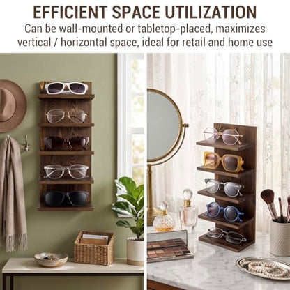 MyGift 5 Tier Sunglasses Organizer Stand Wall Mounted Eyewear Holder | Five Level Display, Space Saving Design, Retail Ready Showcase, Easy Access Storage, Stylish Eyewear Collection