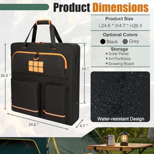 Solar Panel Storage Bag Fit for New Jackery SolarSaga 200W 100W | Orange Lining, Deepened Opening, Zipper with Pull, Multi-Accessory Space, Solar Panel Travel Carrying Case, Black