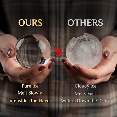 Clear Ice Ball Maker, 2.5" Stainless Large Round Ice Mold, Whiskey Ice Cube | 2 Clear Ice Cube Makers with Ice Box & Tong, Large Ice Cube Mold for Whiskey, Ice Ball Mold, Easy Release, Gifts for Men