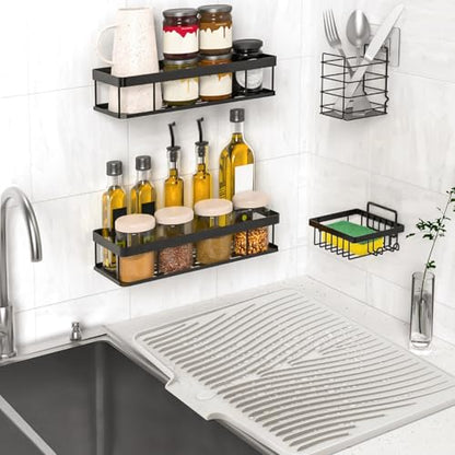 Silicone Dish Drying Mat for Kitchen Counter, Cream-1pcs, 20" x 15" | Heat Resistant & Non-Slip Dish Drain Pad with Built-In Drain, Dishwasher Safe, Quick-Dry, Hangable & Roll-Up for Storage