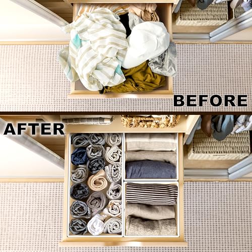 Simple Houseware Foldable Drawer Organizer Stocking Bin, Set of 12, Beige | Fabric Storage Bins for Clothes, Underwear, Bra, Panty, Socks, Onesies – Closet & Dresser Dividers for Home