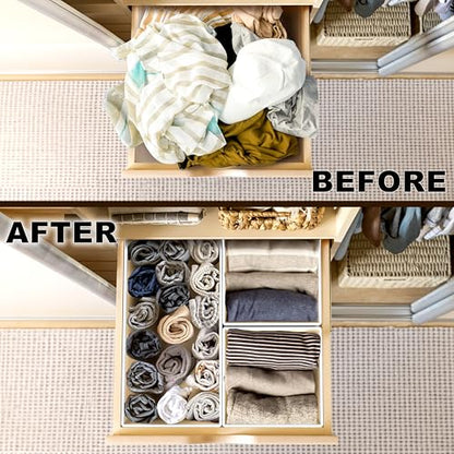 Simple Houseware Foldable Drawer Organizer Stocking Bin, Set of 12, Beige | Fabric Storage Bins for Clothes, Underwear, Bra, Panty, Socks, Onesies – Closet & Dresser Dividers for Home