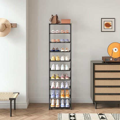 Autonomier 10 Tier Tall Shoe Rack (16.3" Wide), Narrow Lightweight Shelf | Compact Vertical Shoe Stand, Small Space Saving for Closet Floor, Dorm Storage Organizer, Front Door Entrance, Entryway