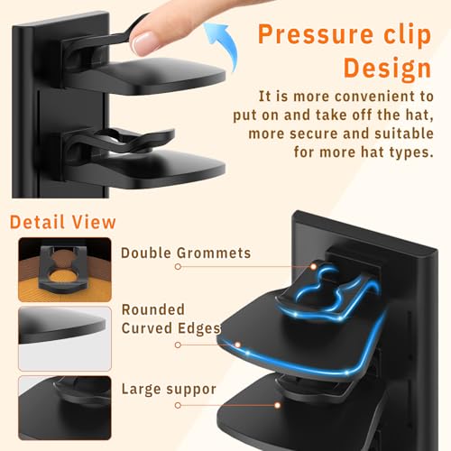 Hat Organizer for Baseball Caps, 2 Pack Hold Up to 40 Hats | Hat Rack for Wall Space Saving, Hat Hanger w/Strong Adhesive Hat Storage Holder Display for Closet Door and Wall (Black)