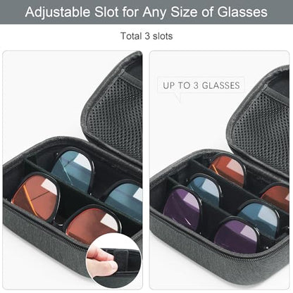 Bukere Travel Sunglasses Organizer Glasses Case, 3 Adjustable Slot for Multiple Eyeglasses, Hard Eyewear Box for Men Women
