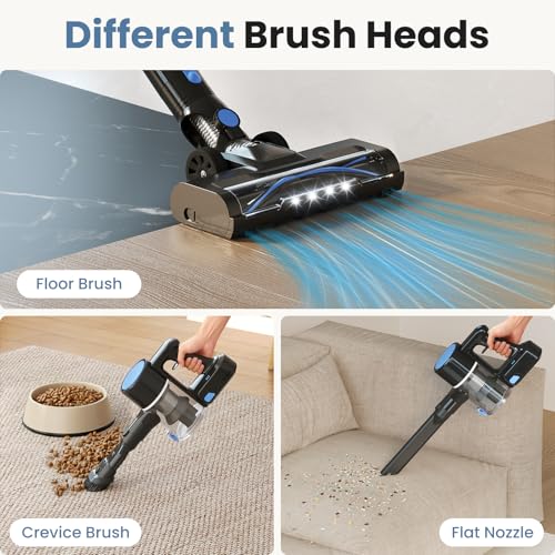 OLIXIS Cordless Vacuum Cleaner, Rechargeable Upright Cleaner with Flexible Steering, Extendable Wand, LED Headlight, 3 Brushes & Wall Mount, Handheld Vacuum for Hardwood Floor Home Cleaning