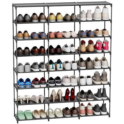 SMILHELTD Large Shoe Rack 3 Row 8 Tier Sneaker Storage Organizer 48 Pairs | Metal Tiered Plastic Shelves Dust-Proof Mats, Space Saving Oganization for Garage Closet, DIY Assembly, 49.2"W x 50.8"H