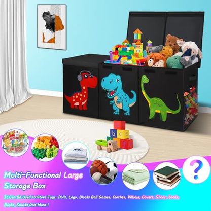 Extra Large Toy Box Chest, Collapsible Storage Bins with Lids, 40"x16"x16" | Sturdy Kids Storage Organizer Toy Bins Basket with Dividers, Bedroom Nursery Playroom Organization, Black
