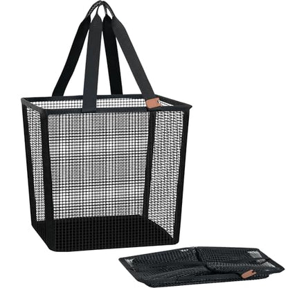 STORAGE MANIAC Collapsible Laundry Basket, 16.9 Gal. Large Pop-up Laundry Hamper with Long Carry Handles, Space-Saving Foldable Clothes Hamper with Bottom Elastic Band, Travel Laundry Bags, Mesh Black
