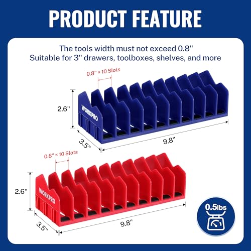 WORKPRO 2-Pack Plier Organizer Rack, 20-Slot Tool Organizer and Storage | Large Capacity Plier Holder, Non-Slip Rubber Base, High-Strength Plastic, Extendable Tool Box Organizer, Pliers Not Included