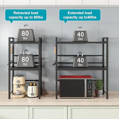 Microwave Oven Rack, Expandable Microwave Stand Co... (Black | Carbon Steel)