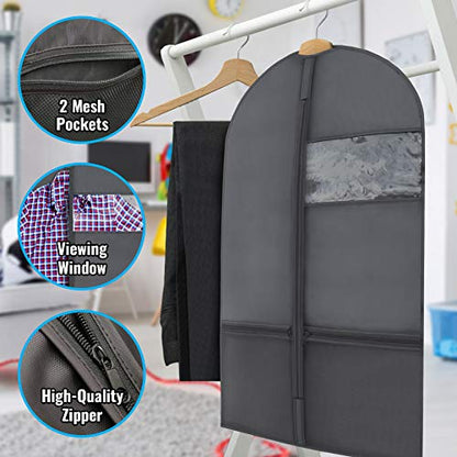 Plixio 36" Kids Garment Bags for Dance Costumes, Childrens Hanging Clothes | Childrens Hanging Clothes Organizer for Dress, Recital Outfit with Zippered Mesh Pockets for Shoes and Accessory Storage