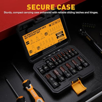 16-Piece Metric Hex Bit Socket Set - Premium S2 Steel 2mm-14mm Allen Socket Set with Socket Adapters, 1/4”, 3/8” and 1/2” Drive | Professional Mechanic Garage Tools