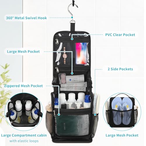 Mesh Shower Caddy Portable, Toiletry Bags for Travel, Hanging Shower Organizer Tote Bag for College Dorm Students Girls Boys, Dry and Wet Separation with Metal Hook