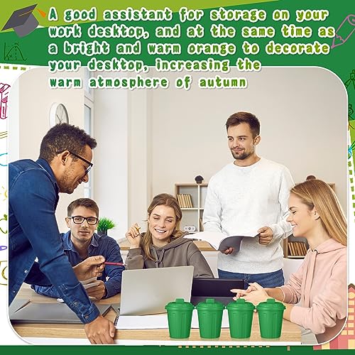 Zubebe 24 Pcs Green Mini Trash Can Mini Toy Garbage Can Small Desktop Storage Bin with Lids for Trash Party Favor Garbage Truck Birthday Decoration Party Supplies Home School Classroom
