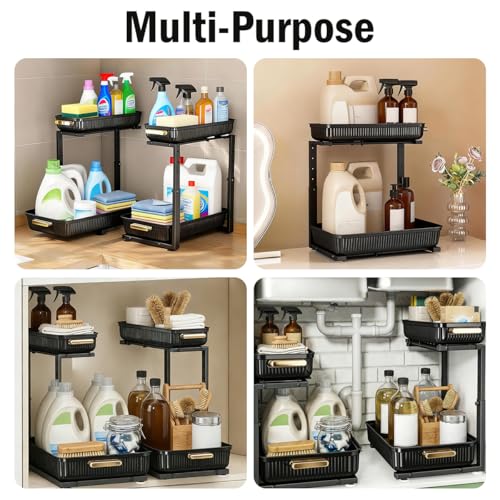 Under Sink Organizer - 2 Pack Multi-Purpose Pull-Out Storage Shelf | Slide out Pull out Cabinet Organizer Shelf, Storage for Kitchen Bathroom