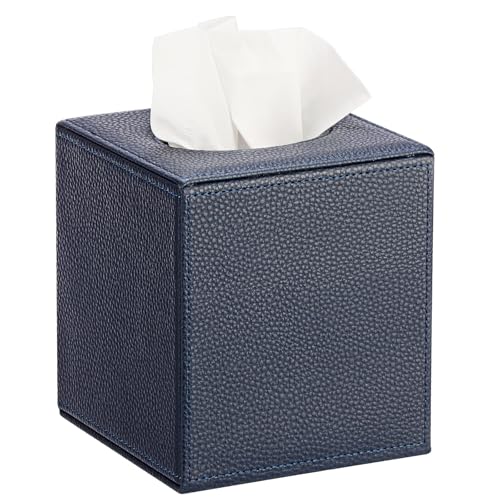 Tissue Box Cover Square,Magnetic Bottom PU Tissue... (Navy Blue)