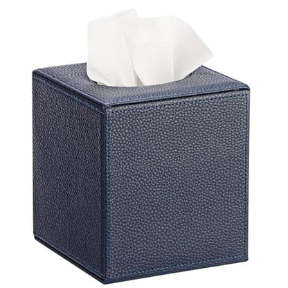 Sumnacon Tissue Box Cover Square,Magnetic Bottom PU Tissue Box Holder,Blue | Stylish Cube Leather Tissue Cover,Lychee Pattern, Decorative Tissue Box Covers for Living Room Bathroom Table Desk Office Car