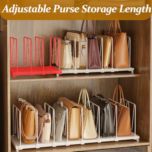 Dmevkic Extendable Purse Organizers Purse Storage. Length 16-28 in. Bag Organizer Purse Holder for Closet with 8 Adjustable Shelf Dividers Patent Pending