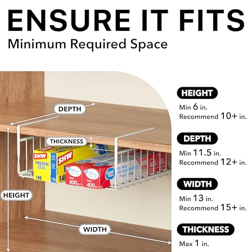 Simple Houseware 2-Pack Under Shelf Wire Metal Basket Shelf, White | Space-Saving Storage Organizer for Kitchen, Pantry, Closet, Office, No Tools Required