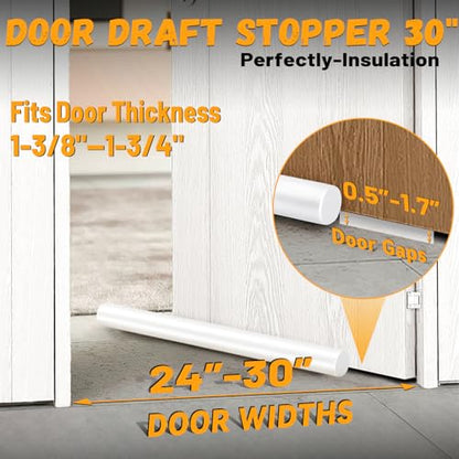 MAXTID Large Door Draft Stopper 30 Inch for Small Bedroom, Fits 1.7" Gaps | Small Size Bedroom Door, Fits 0.5 to 1.7" Gaps, White Under Door Draft Blocker, Seal Gap, Draft Guard for Bottom of Doors