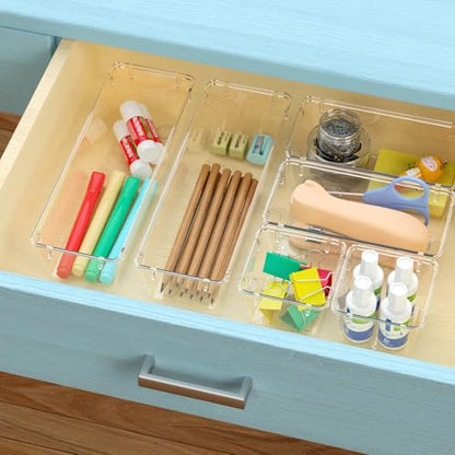 12 Pack Clear Drawer Organizer Set, Drawer Storage Trays, Storage Bins | Acrylic Drawer Storage Trays, Storage Bins for Makeup, Cosmetics, Jewelries, Utensils, Gadgets, Office