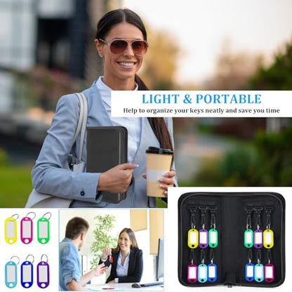 Portable Zippered Key Organizer, Waterproof Fireproof Key Case with 12 Key Hooks and Tags,Portable Key Storage for Rental Management Real Estate Sales Hotel Executives and Car Service (12 keys)