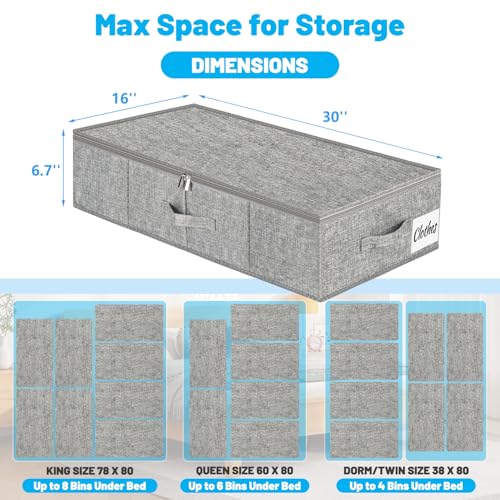 Under Bed Storage Container Bins 2 Pack, Low Profile Foldable Underbed Clothes Storage Organizer W/ Ultra Thick Fabric and Sturdy Bottom/Sides, Dual Zipper Storage Box for Dorm and Home 30x16x6.7"