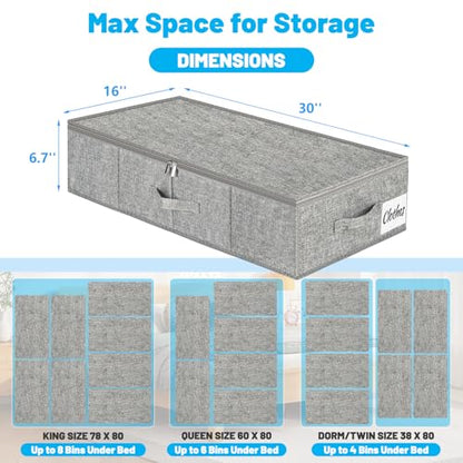 Under Bed Storage Container Bins 2 Pack, Low Profile Foldable Underbed Clothes Storage Organizer W/ Ultra Thick Fabric and Sturdy Bottom/Sides, Dual Zipper Storage Box for Dorm and Home 30x16x6.7"