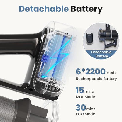 OLIXIS Cordless Vacuum Cleaner, Rechargeable Upright Cleaner with Flexible Steering, Extendable Wand, LED Headlight, 3 Brushes & Wall Mount, Handheld Vacuum for Hardwood Floor Home Cleaning