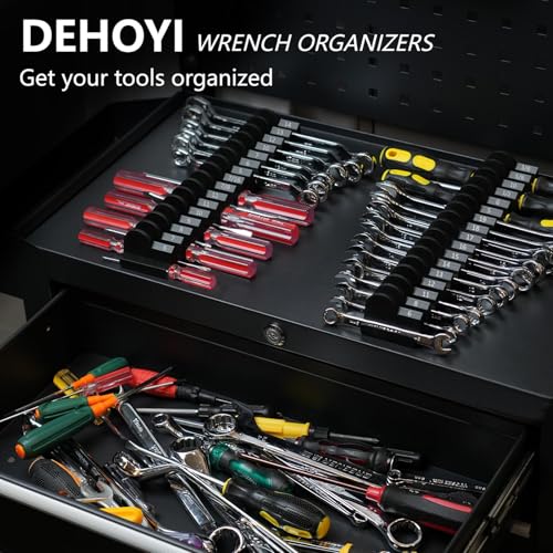 DEHOYI 48 pcs Premium MAGNETIC Modular Wrench Organizer System- Wrench Rack with Metric&SAE Labels, Tool Storage Holder. Gift for mechanics (Black)
