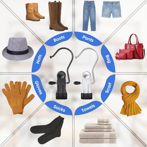 36 Pack Boot Hangers Clips for Closet, Heavy Duty Pants Hangers with Clips | Portable Legging Organizer Laundry Hanging Hooks Clothes Pins for Closet Organizers Towel Socks Hats Jeans Home Travel Black