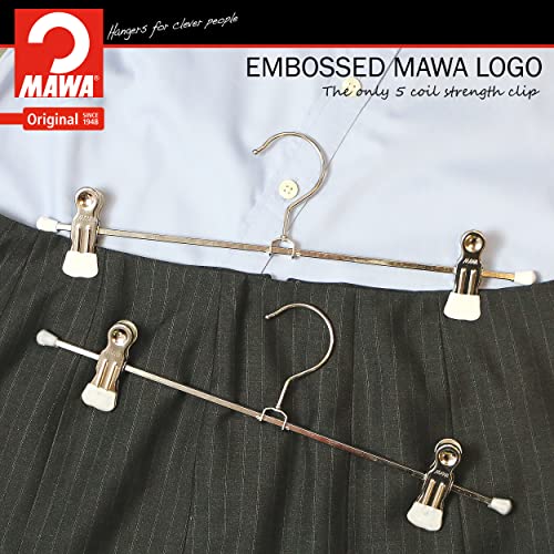 Mawa by Reston Lloyd Non-Slip Space-Saving Clothes Hanger For Pants & Skirts with Two Non-Slip Clips, Style K/30D, 12-Inch, Set of 10, White