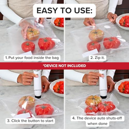 Chef Preserve Reusable Vacuum Sealer Bags for Food - 30 BPA-Free Small (8 x 10 in) Food Storage Bags, Freezer, Microwave - Odor-Resistant, Leak-Proof - Compatible with Chef Preserve Vacuum Sealers
