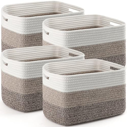 4 Pack Storage Baskets for Organizing, 11''Lx9''Wx8''H Woven Baskets for Storage Toys, Towels, Books, and Clothes, Cotton Rope Basket for Shelves with Handle