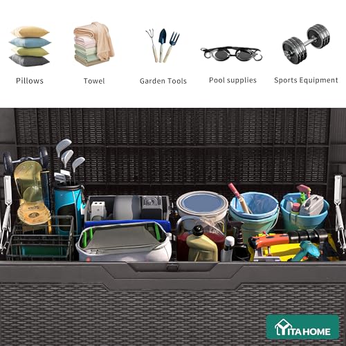YITAHOME 100 Gallon Large Deck Box | Outdoor Resin Storage Boxes for Patio Furniture, Outdoor Cushions, Garden Tools, Water Resistant and Lockable