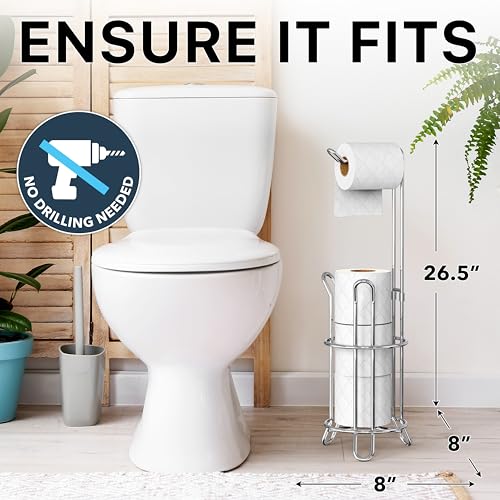 Simple Houseware Bathroom Toilet Paper Storage Holder Stand Shelf, Chrome | 4 Paper Rolls, 7.25" x 7.25" x 23.5", Wired