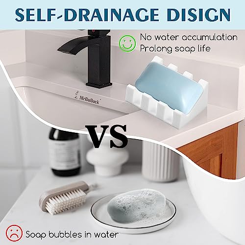 Silicone Soap Dish Self Draining with Suction Cups (White, 1 Pack) | Waterfall drainage design drains fast to keep soap dry non-slip silicone base, practical soap saver for bathroom & kitchen