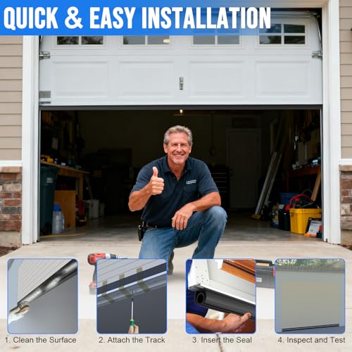 8 FT Garage Door Seal Bottom Kit - Heavy Duty EPDM Rubber U+O Ring Weather Stripping with Pre-drilled Aluminum Track, Universal Replacement Stops Rain, Drafts & Pests, Easy to Install