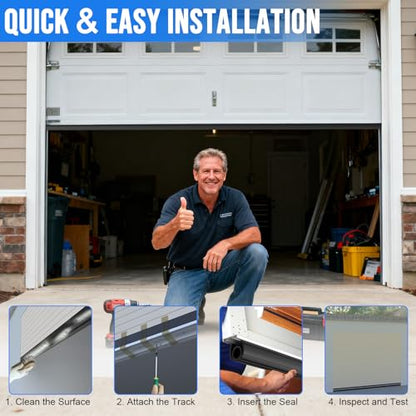 8 FT Garage Door Seal Bottom Kit - Heavy Duty EPDM Rubber U+O Ring Weather Stripping with Pre-drilled Aluminum Track, Universal Replacement Stops Rain, Drafts & Pests, Easy to Install