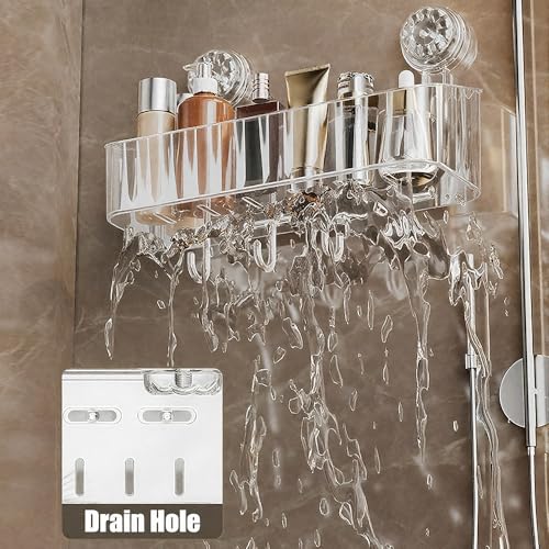 2 Pcs Shower Caddy, Clear Suction Cup Shower Shelves for Bathroom, Kitchen | Acrylic Material, No Drilling Storage Rack, Large, 11.8x4.3x3.9in, Ventilation and Drainage