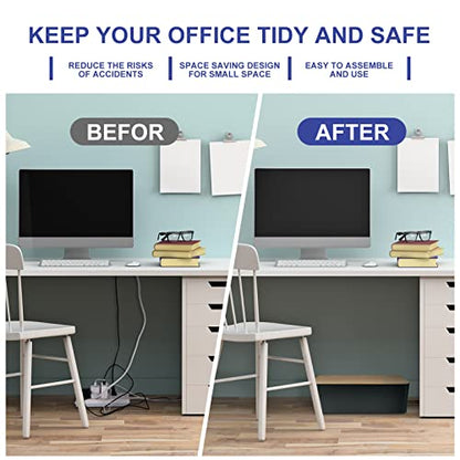 Cable Management Box - Wooden Style Large Cord Organizer to Hide Wires & Power Strips | Desk Computer Cable Organizer | Safe ABS Material | 16" (L) x 6.2" (W) 5.3" (H) | for Home & Office - Black