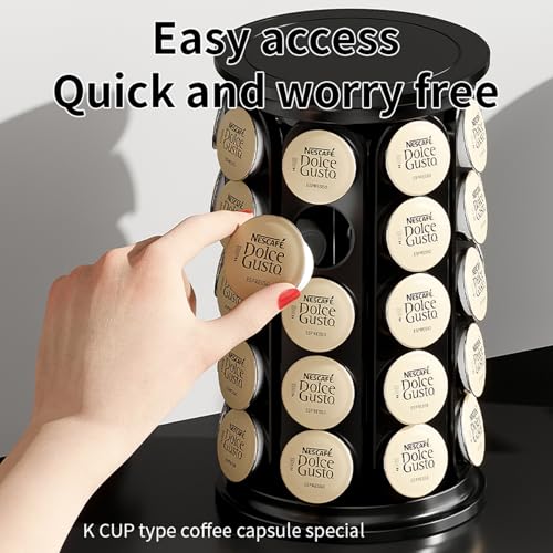Coffee Pod Storage Compatible with Keurig Kcup Cafe Carousel, 360° Rotating K Cups Pods Carousel Holder, Kcup Storage Organizer Stand with 40 Keurig Kcup Pods (Black)
