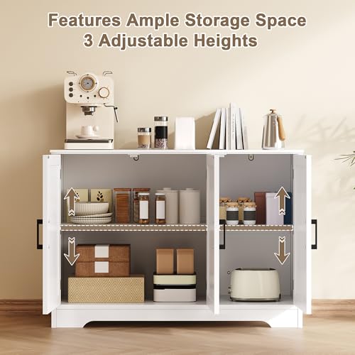 ChooChoo Modern Sideboard Buffet Cabinet with Adjustable Shelves | Coffee Bar Storage Cabinet, 3 Doors, for Kitchen, Dining Room, Living Room, White