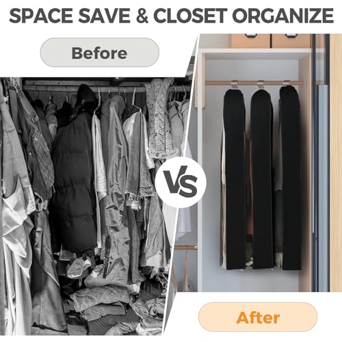 4 pack 60" Clear Garment Bags for Hanging Clothes, Suit Bags for Closet Storage, Clothing Storage, Garment Bags for Travel Covers with 4" Gussets for Coats, Jackets, Shirts, Dresses & Sweater, Black