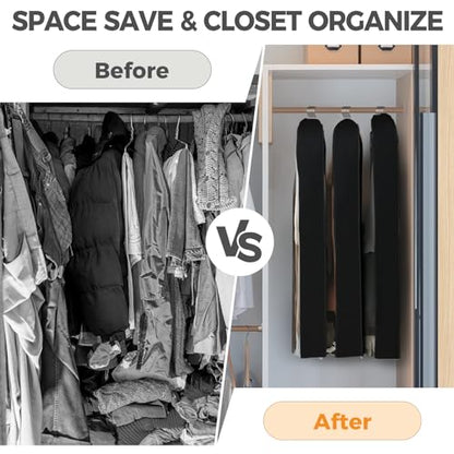 4 pack 60" Clear Garment Bags for Hanging Clothes, Suit Bags for Closet Storage, Clothing Storage, Garment Bags for Travel Covers with 4" Gussets for Coats, Jackets, Shirts, Dresses & Sweater, Black