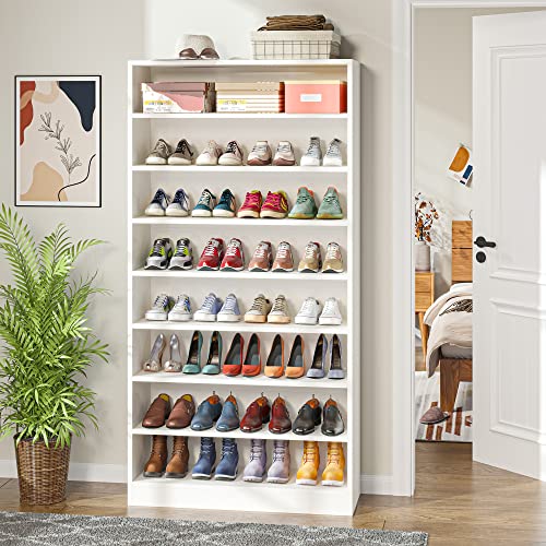 Tribesigns Shoe Cabinet, 9 Tiers 40-45 Pairs Heavy Duty Wood Freestanding Shoe Storage Cabinet, 70.8'' Tall Shoe Organizer with Open Storage for Entryway, White